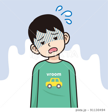 疲れた男の子 輪郭線あり 疲れた男の子 輪郭線あり 91130494