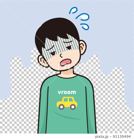 Tired boy with contour line Tired boy with contour line 91130494