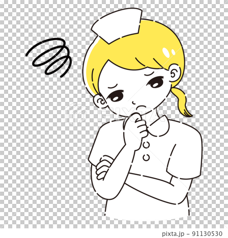 Illustration of a woman in a lab coat thinking Illustration of a woman in a lab coat thinking 91130530