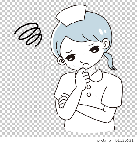 Illustration of a woman in a lab coat thinking Illustration of a woman in a lab coat thinking 91130531