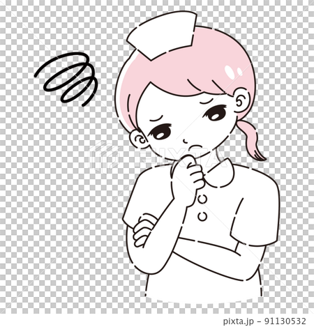 Illustration of a woman in a lab coat thinking Illustration of a woman in a lab coat thinking 91130532
