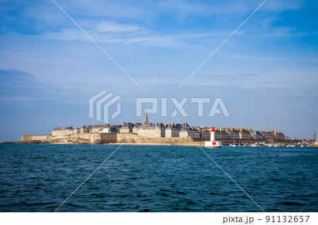 Saint-Malo city view from the sea, Brittany, France 91132657