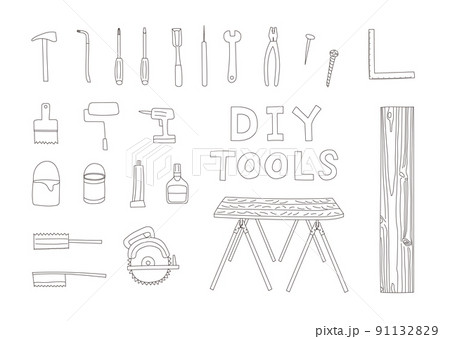 工具　DIYTOOLS 手描きゆるイラストセット　モノクロ 91132829