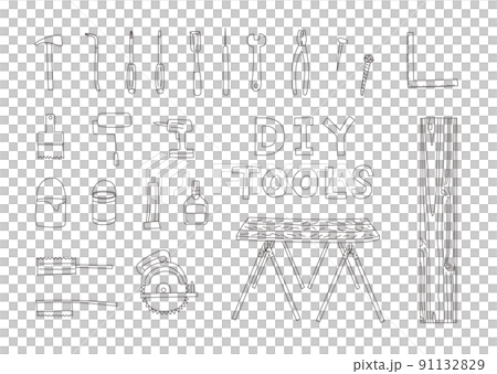 工具　DIYTOOLS 手描きゆるイラストセット　モノクロ 91132829