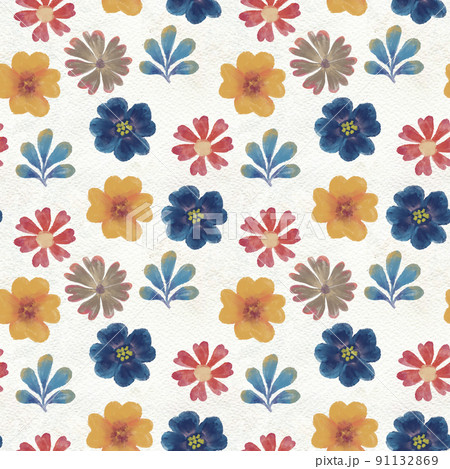 Seamless abstract floral pattern. Flowers texture on watercolor paper background 91132869