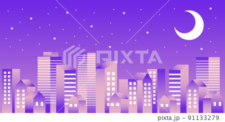 背景素材_シンプルなビル街_グラデーション_夜空 背景素材_シンプルなビル街_グラデーション_夜空 91133279