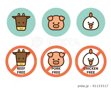 牛・豚・鶏　アイコンセット 91133517