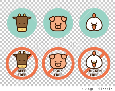 牛・豚・鶏　アイコンセット 91133517