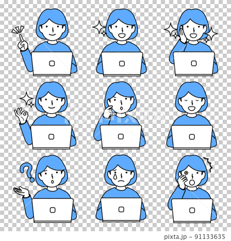 Girl set using a personal computer - Stock Illustration [91133635] - PIXTA