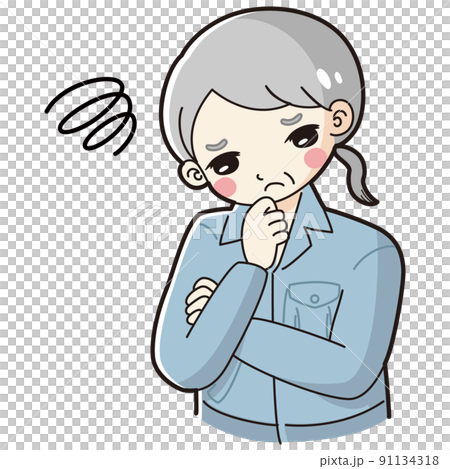 Illustration of a senior woman in work clothes thinking Illustration of a senior woman in work clothes thinking 91134318