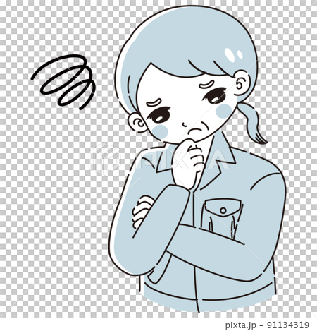 Illustration of a senior woman in work clothes thinking Illustration of a senior woman in work clothes thinking 91134319