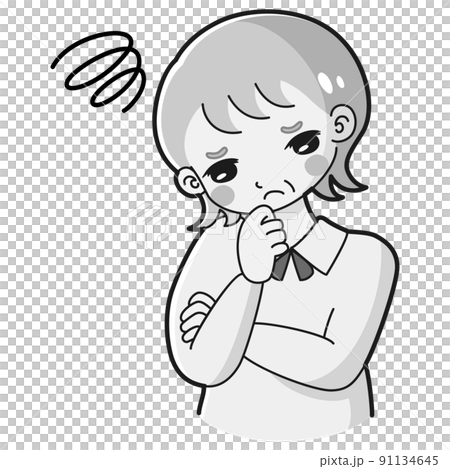 Illustration of a senior woman worried with her arms crossed (black and white) Illustration of a senior woman worried with her arms crossed (black and white) 91134645