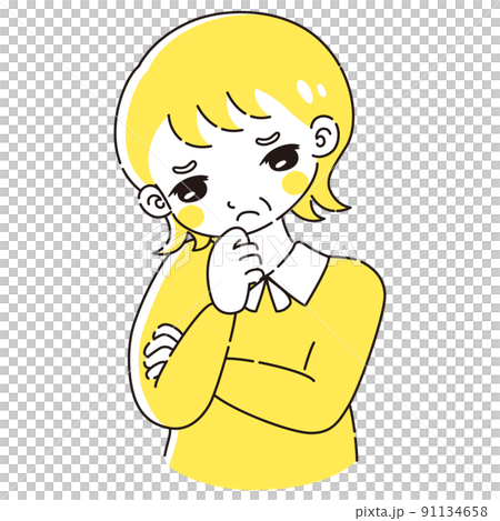 Illustration of a senior woman worried with her arms crossed Illustration of a senior woman worried with her arms crossed 91134658