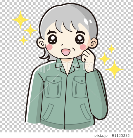 Illustration of a senior woman wearing crushing work clothes Illustration of a senior woman wearing crushing work clothes 91135285