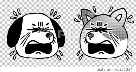 Facial expressions of animals and dogs crying and face icons facing each other Facial expressions of animals and dogs crying and face icons facing each other 91135334