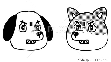 動物・犬のメラメラ怒りの表情・向き合う顔アイコン 91135339