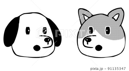 動物・犬が何かに気づいた表情・向き合う顔アイコン 91135347