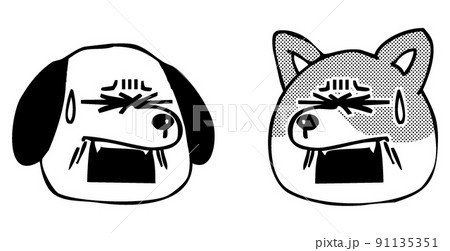 動物・犬の「ギャー！」の表情・向き合う顔アイコン 91135351