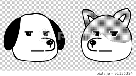 動物・犬のしらけた表情・向き合う顔アイコン 91135354