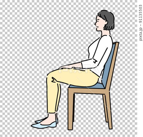Woman sitting in a chair in the wrong posture 91135503