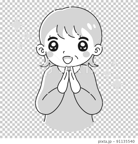 一個悸動的高級女性的插圖（黑白） 91135540