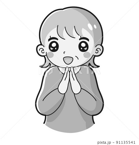 ときめくシニア女性のイラスト（白黒） 91135541