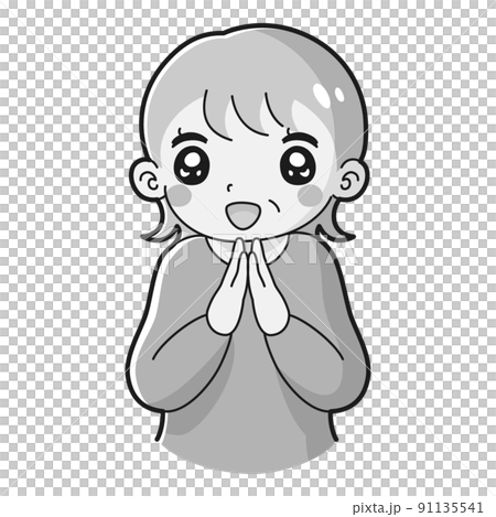 ときめくシニア女性のイラスト（白黒） 91135541