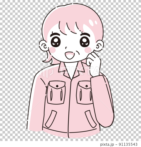 ときめく作業着を着たシニア女性のイラスト 91135543