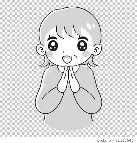 一個悸動的高級女性的插圖（黑白） 91135545