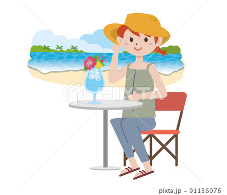 夏　南国　海　女性 91136076