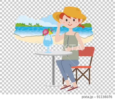 夏　南国　海　女性 91136076