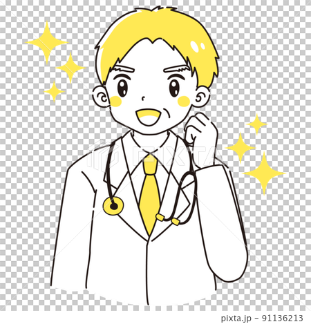 Illustration of a senior man in a white coat doing a guts pose (with a stethoscope) Illustration of a senior man in a white coat doing a guts pose (with a stethoscope) 91136213