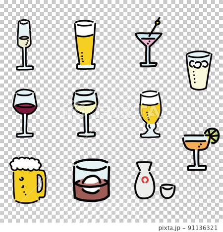 カクテル、ビール、ウイスキー、ワイン、日本酒などのアルコールドリンクのセット 91136321