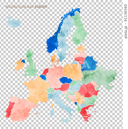 帶有水彩筆觸的歐洲地圖：Grunge 91136560