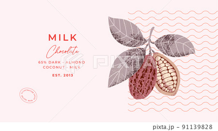 Chocolate bean illustration. Vintage style minimalist horizontal design template. Cacao bean. Chocolate bean illustration. Vintage style minimalist horizontal design template. Cacao bean. 91139828