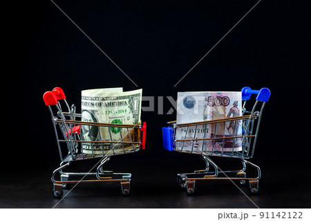 shopping cart with money shopping cart with money 91142122