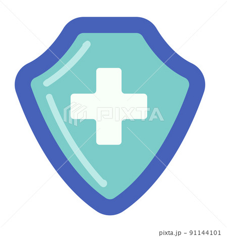 Shield with cross isolated o white. Healthcare protection illustration 91144101