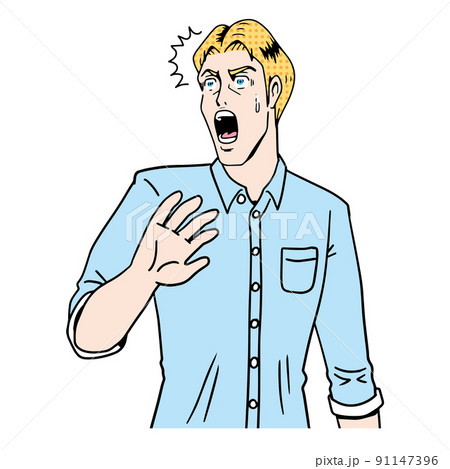 アメコミタッチのびっくりする白人 アメコミタッチのびっくりする白人 91147396