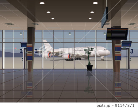 Exit from the airport terminal to the aircraft. Vector. 91147871