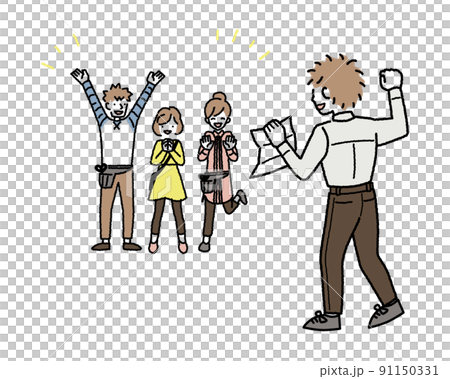 行きつけのお店の美容師さんに、やっと採れた内定を報告する男性　カラーバージョン 91150331