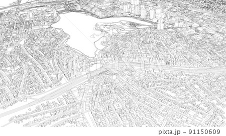 Cityscape Sketch. Vector rendering of 3d Cityscape Sketch. Vector rendering of 3d 91150609