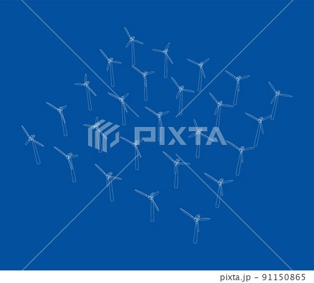Wind turbines. Vector rendering of 3d 91150865