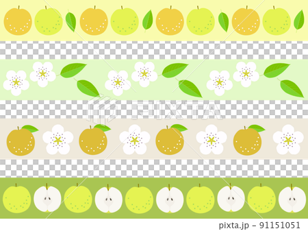 Border set of Japanese pear fruit, leaves and flowers Border set of Japanese pear fruit, leaves and flowers 91151051