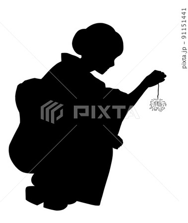 有料イラスト素材 線香花火をする女性 シルエット イラスト素材を作ってるブログ