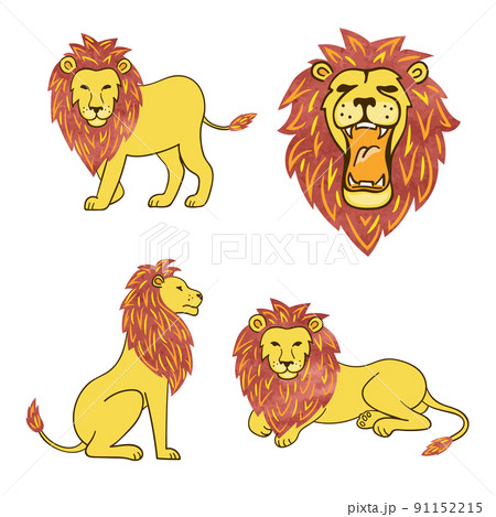 Cartoon Lion Set Stock Illustration