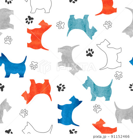 Seamless pattern with cute watercolor terrier dogs 91152466