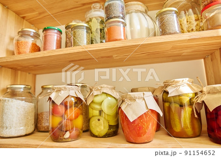 Storage of food in the kitchen in the pantry Storage of food in the kitchen in the pantry 91154652