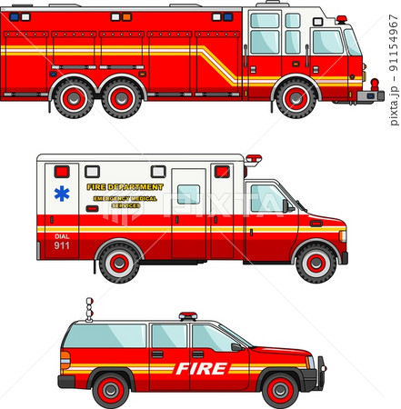 Fire truck and cars isolated on white background in flat style 91154967