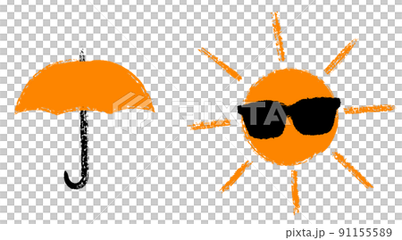 太陽と日傘とサングラス　紫外線　手描きテクスチャ 91155589