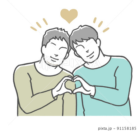 手でハートマークを作る同性カップル　男性　 91158185
